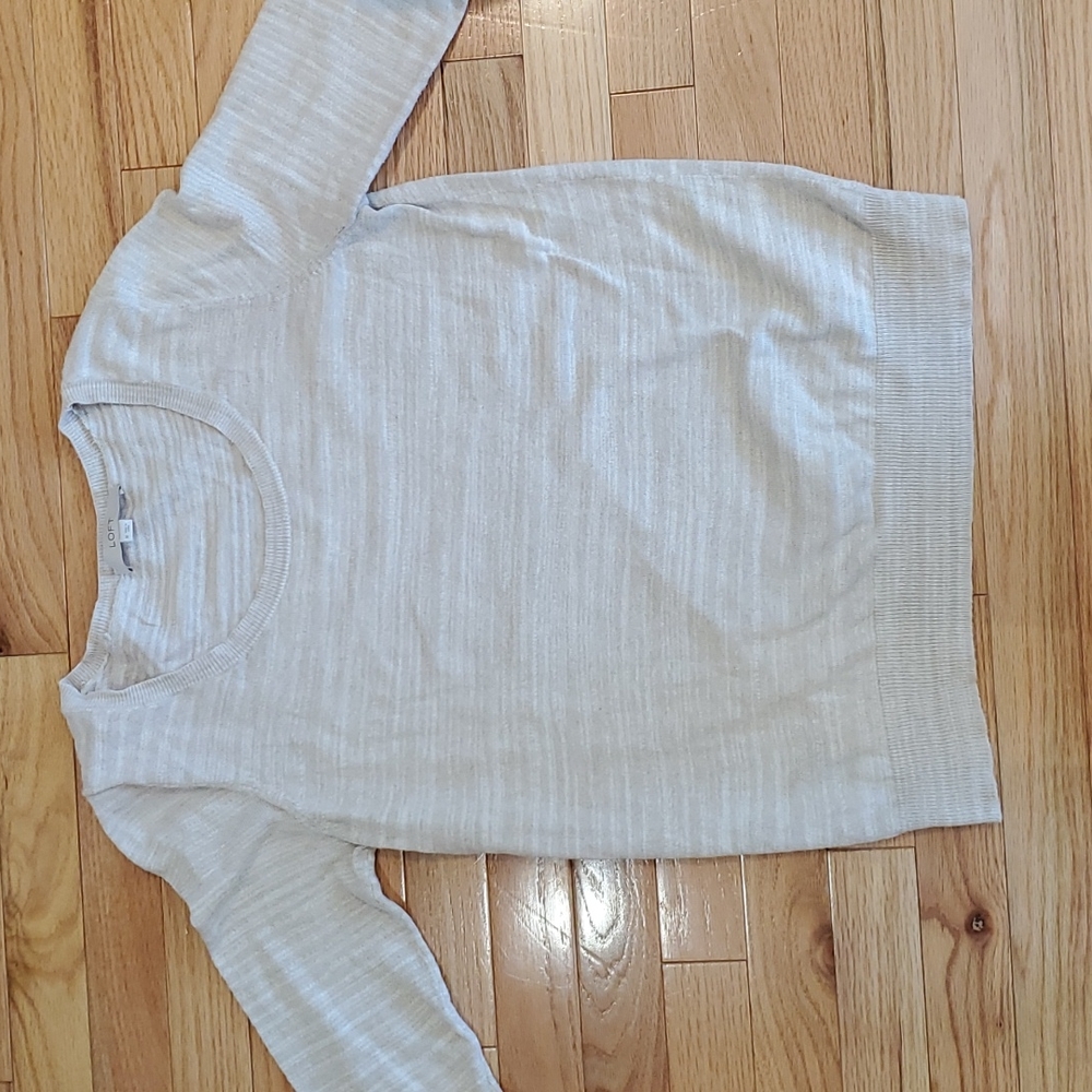 Loft Heathered Taupe 3/4 sleeve cotton sweater
